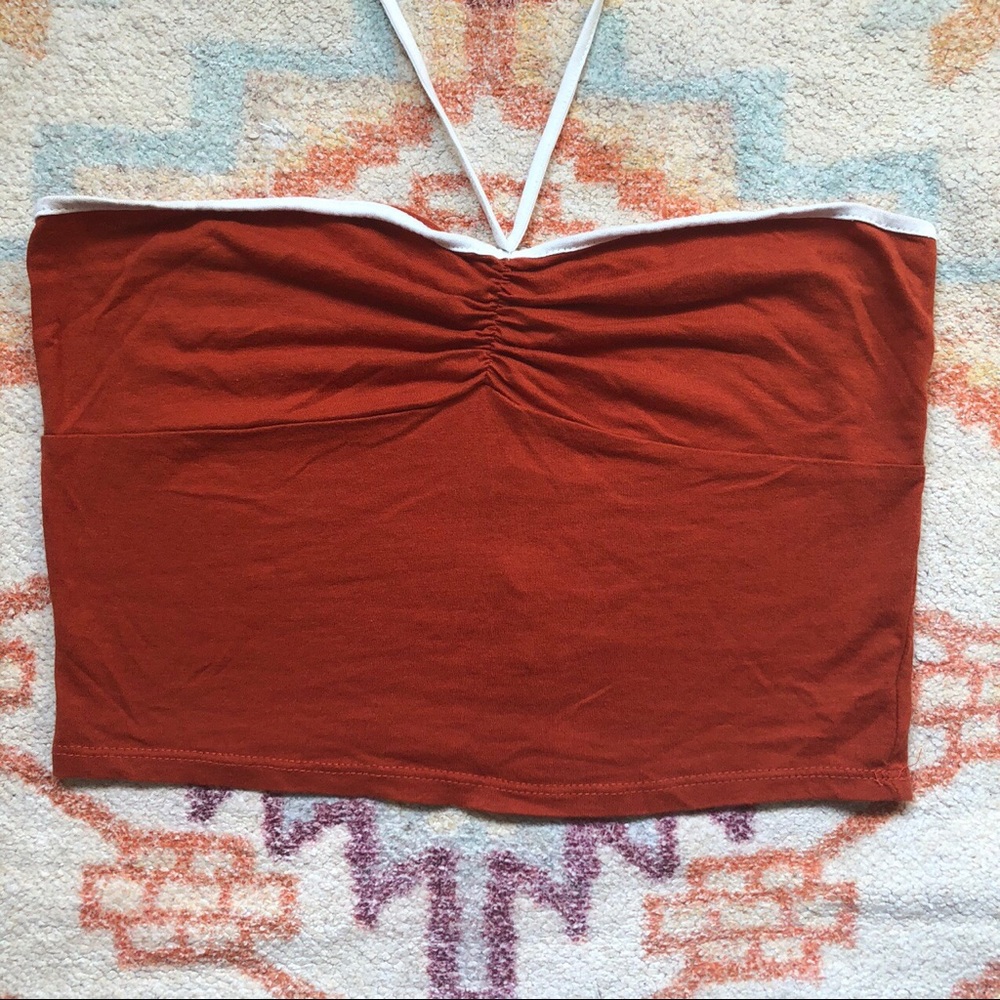 burnt orange halter tie crop top